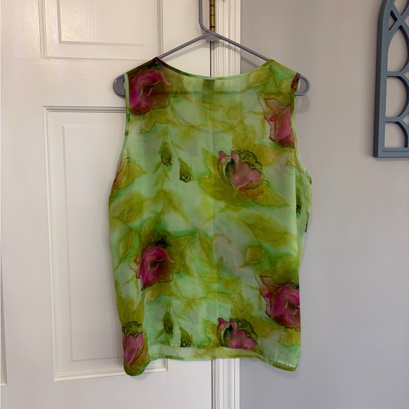 Maggie Barnes Light Green Floral Button-Down Blouse with Pink Accents - Picture 6 of 6